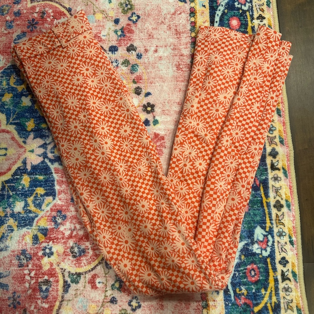 Zara Coral and Red Patterned Pants